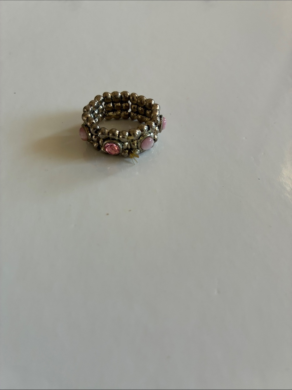 paparazzi Silver-Tone Stretch Stackable Ring with Pink Stones